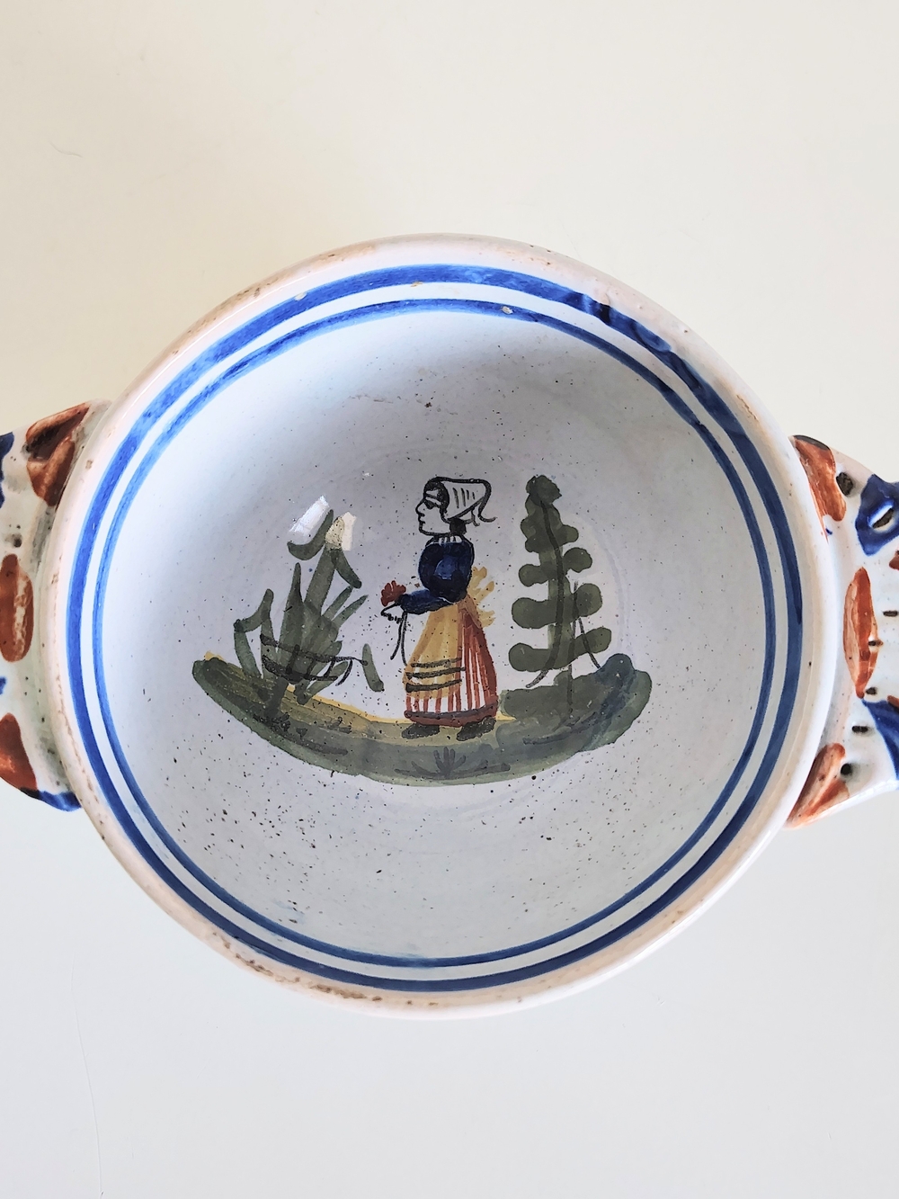Vintage Henriot Quimper France Breton Woman Handled Bowl